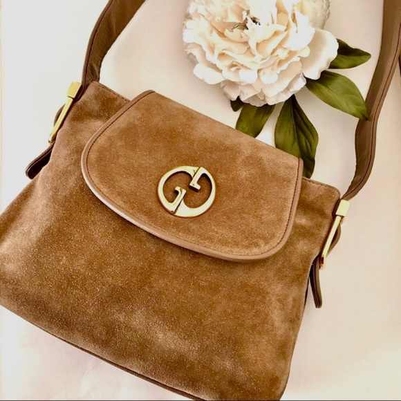 GUCCI Vintage 1970’s GG Tan Suede Leather Handbag - Picture 7 of 12